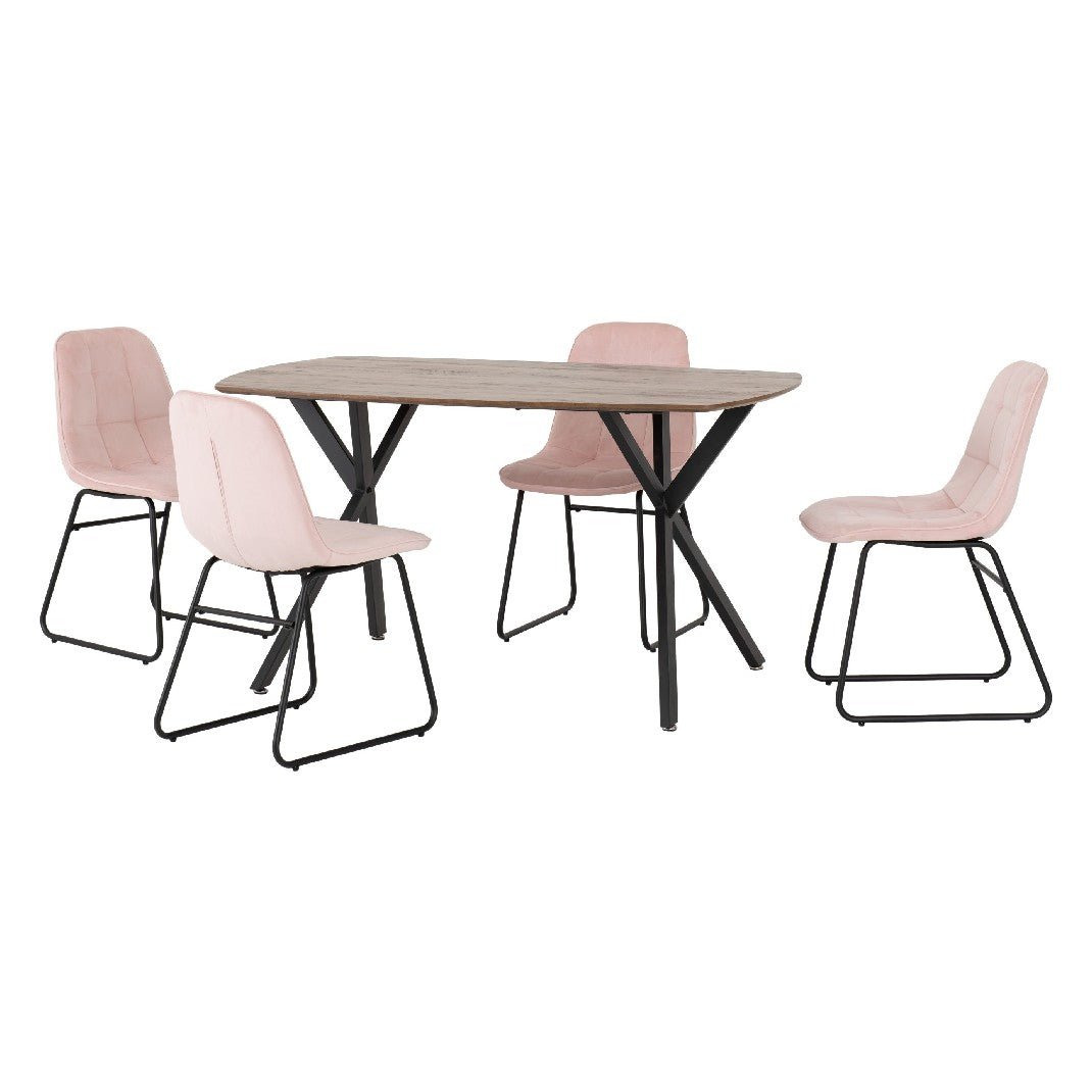 Athens Oak Effect Dining Set with 4 Lukas Velvet Chairs - Seconique