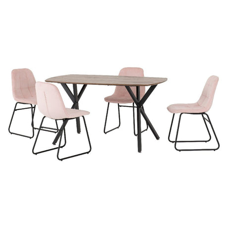 Athens Oak Effect Dining Set with 4 Lukas Velvet Chairs - Seconique