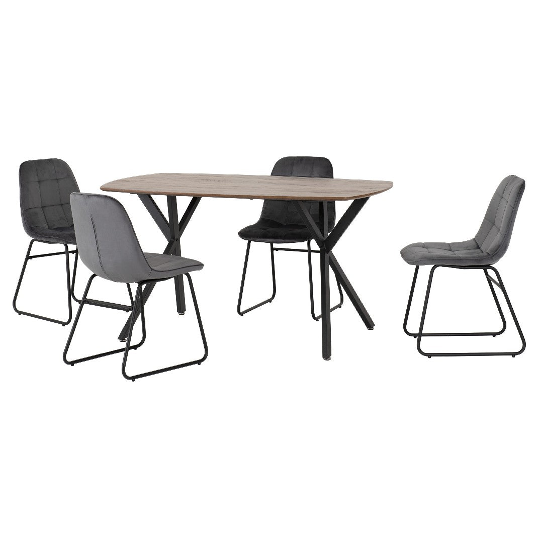 Athens Oak Effect Dining Set with 4 Lukas Velvet Chairs - Seconique