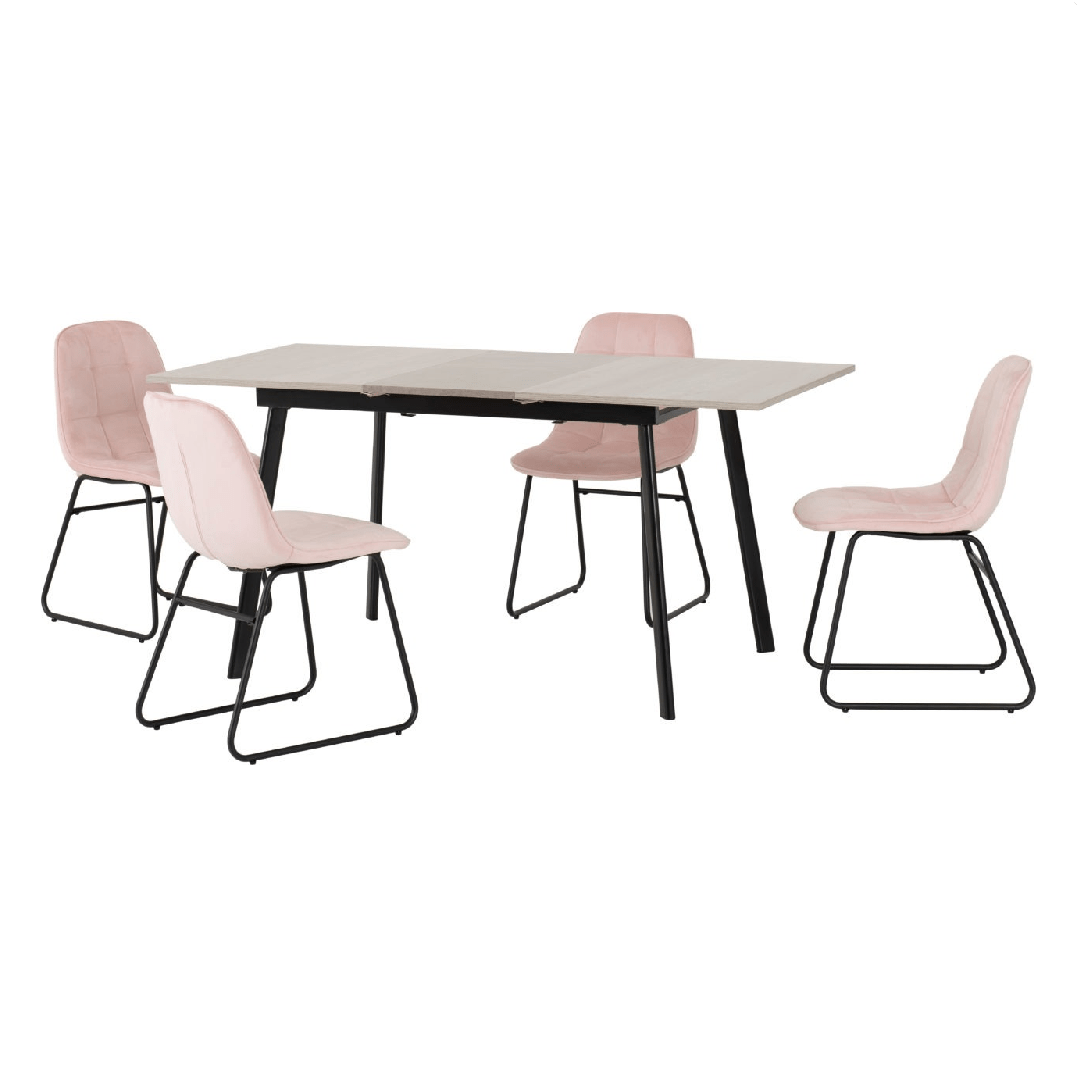 Avery Extending Dining Set with 4 Lukas Velvet Chairs - Seconique