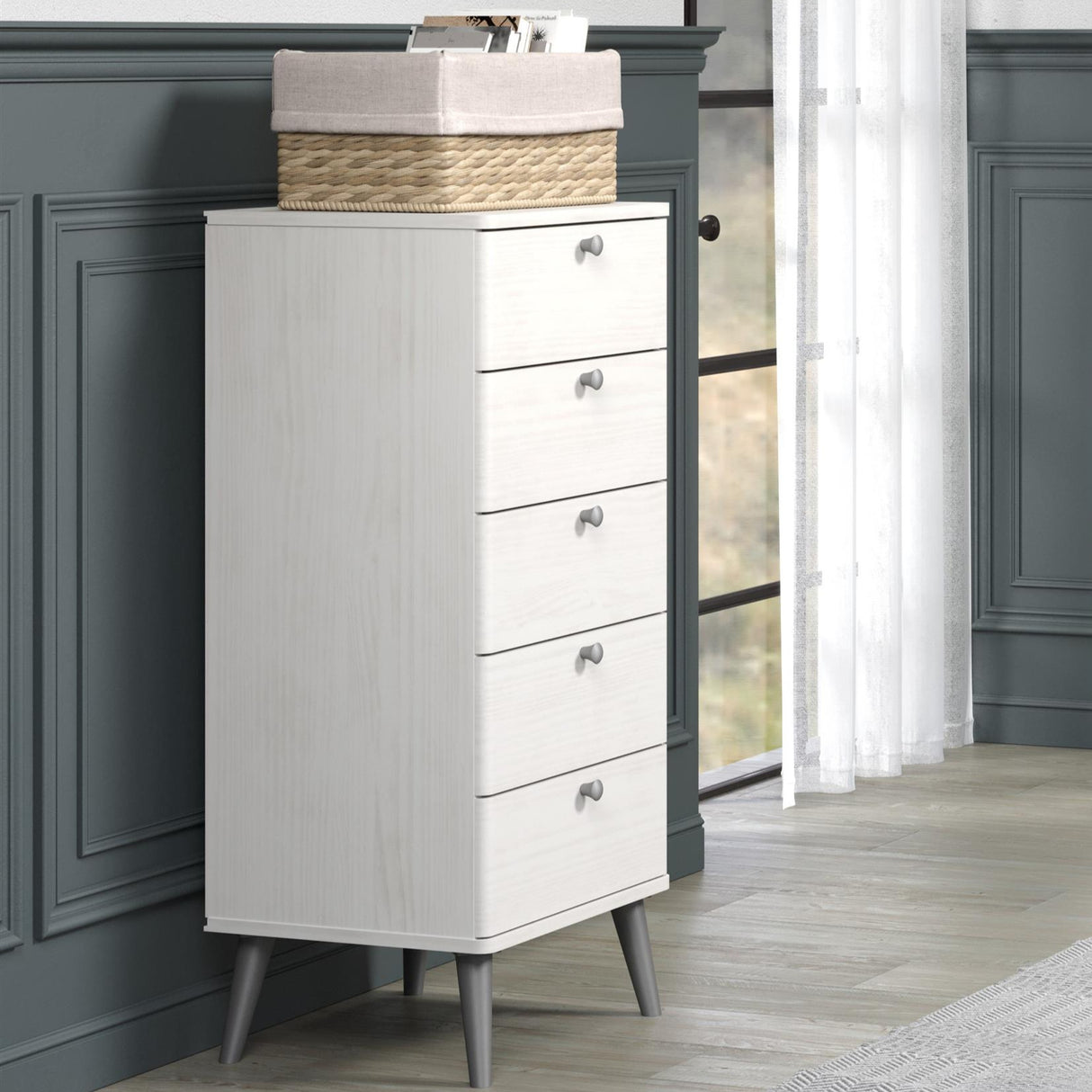 Augusta Curved 5 Drawer Narrow Tallboy Chest Dresser