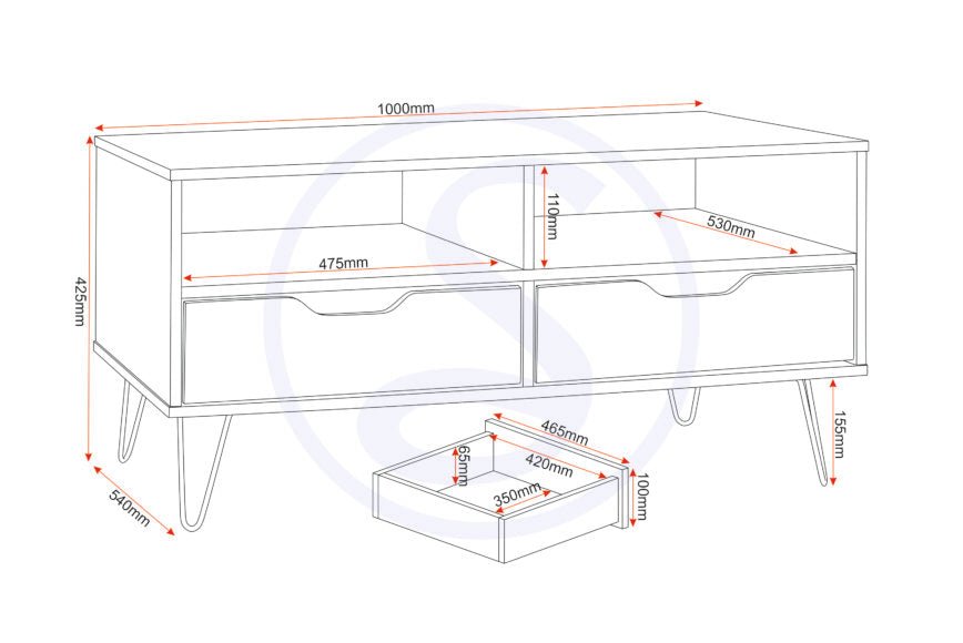 Bergen 2 Drawer Coffee Table - Seconique