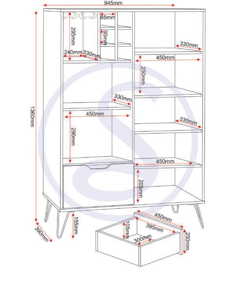 Bergen Tall Sideboard/Wine Rack - Seconique