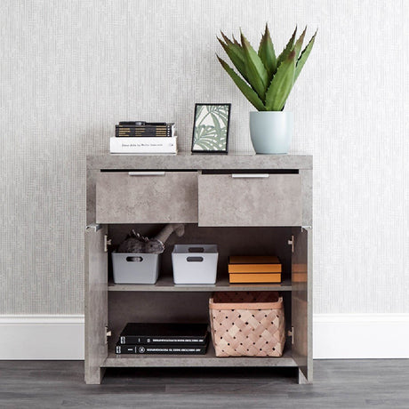 Bloc Grey Concrete Effect 2 Door 2 Drawer Compact Sideboard - GFW