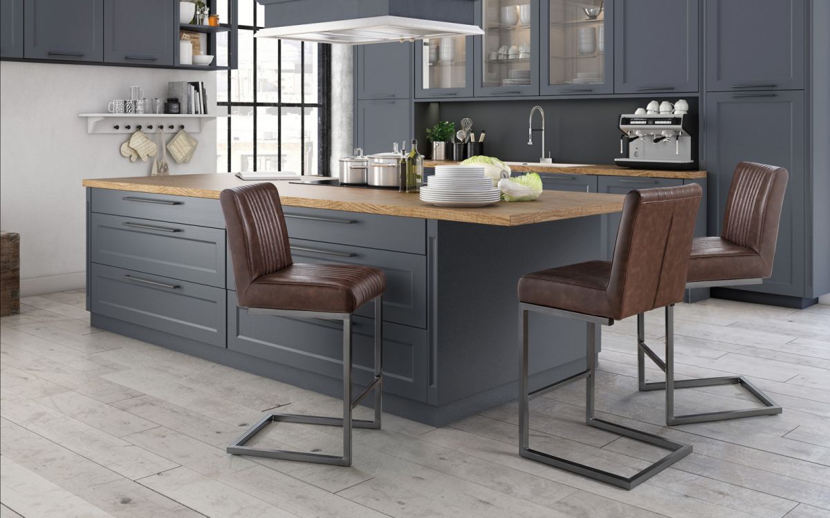 Brooklyn Brown Faux Leather Kitchen Stool - Julian Bowen