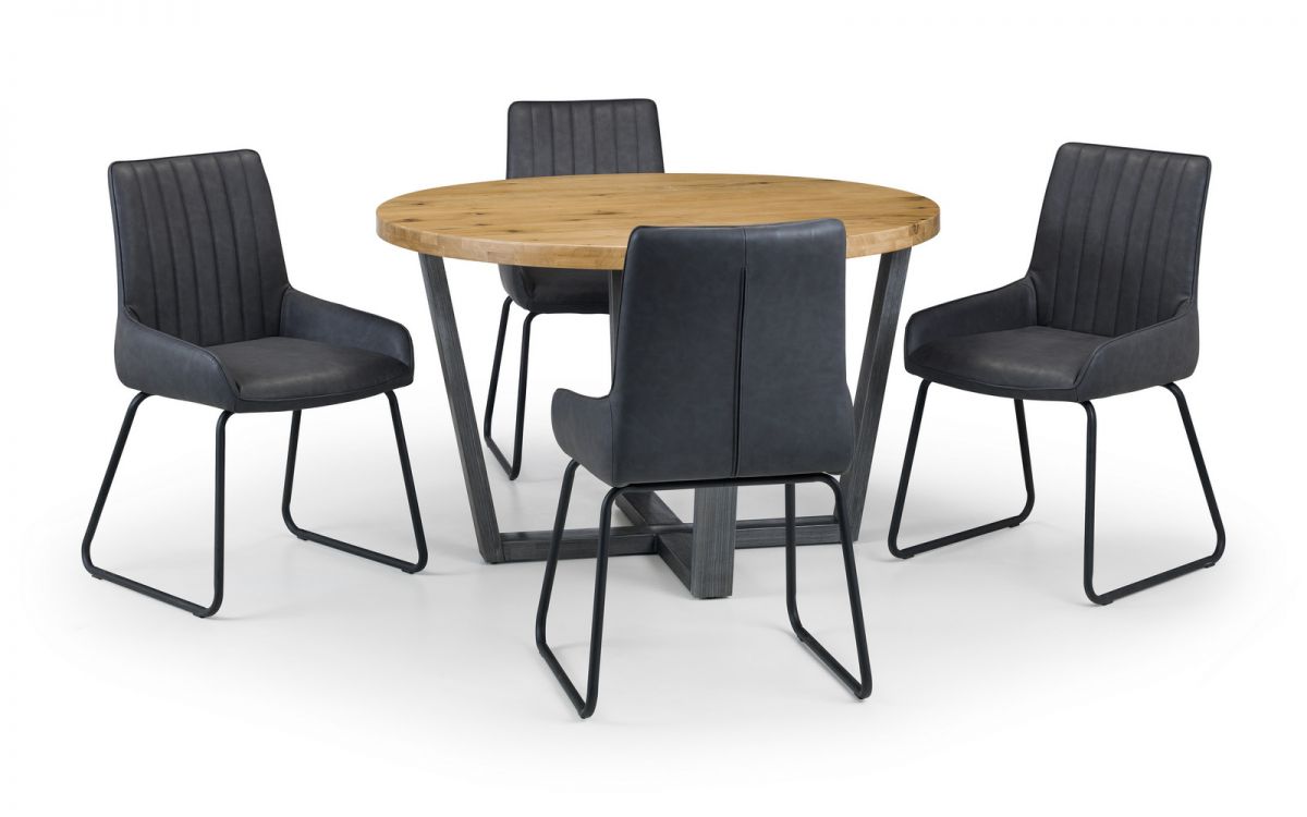 Brooklyn Round Dining Table with 4 Soho Chairs - Julian Bowen