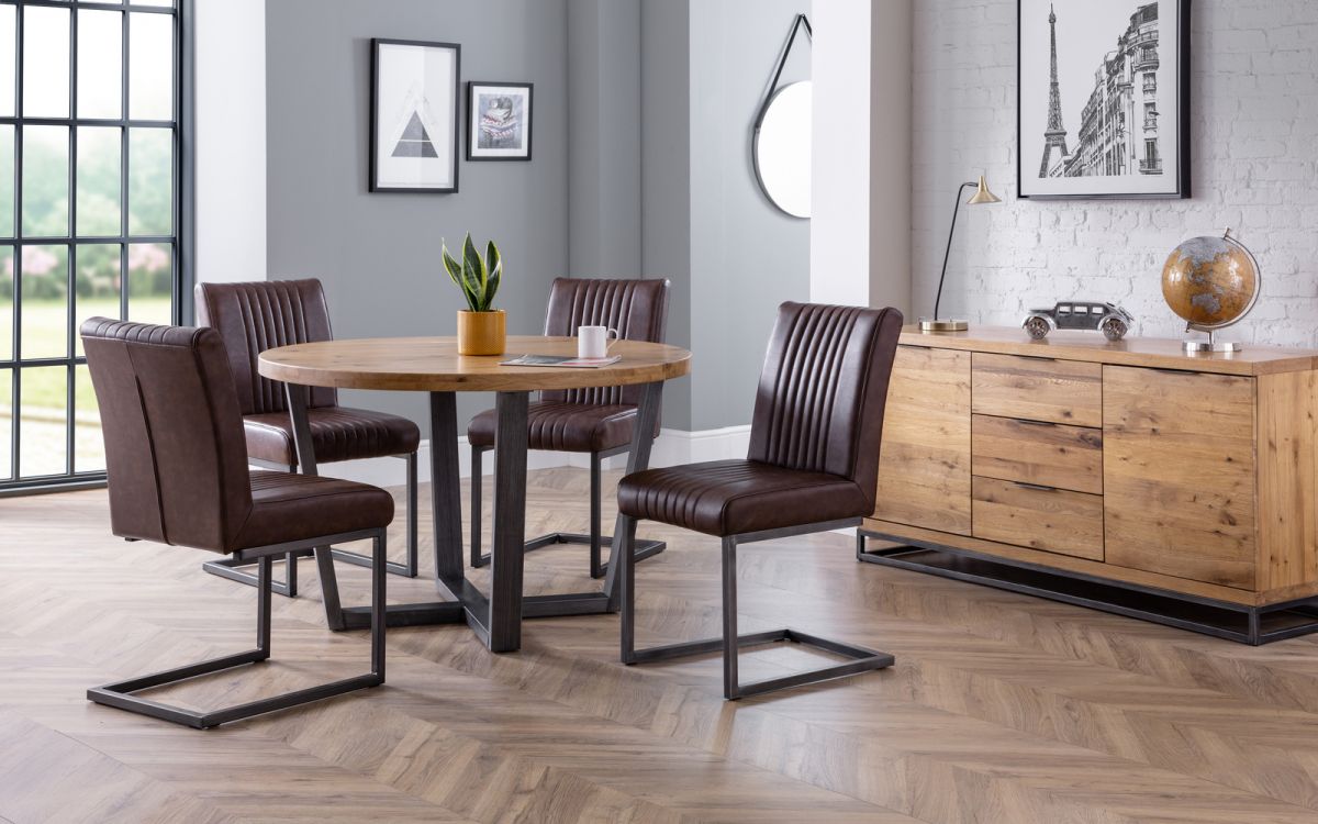 Brooklyn Solid Oak Top Round Dining Table with Metal Legs - Julian Bowen