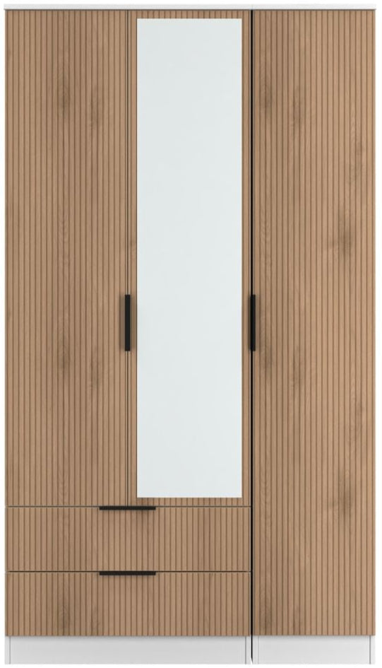 Java Tall Mirrored 2 Drawer 3 Door Triple Wardrobe