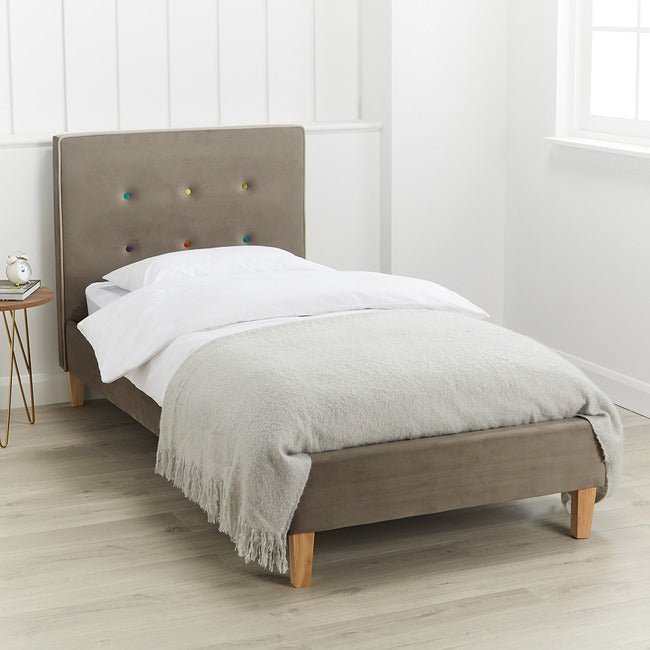 Camden Grey Velour Button Back Bed Frame (4'6" Double) - LPD
