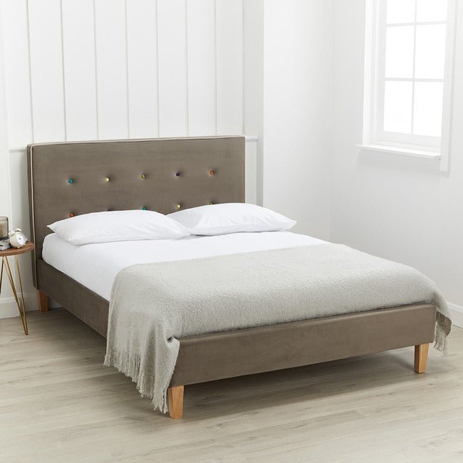 Camden Grey Velour Button Back Bed Frame (4'6" Double) - LPD