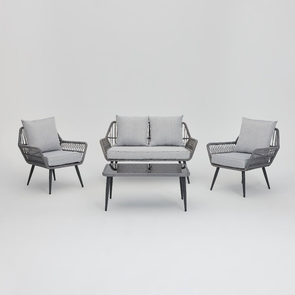 Canberra Rattan Garden Furniture Lounge Set with Glass Table - TGC