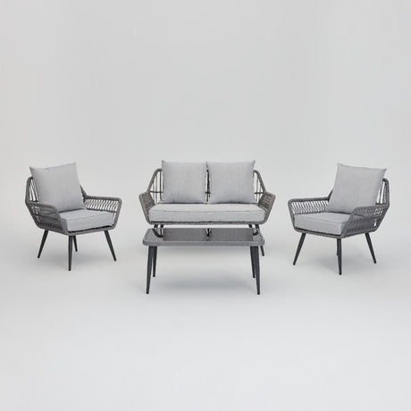 Canberra Rattan Garden Furniture Lounge Set with Glass Table - TGC