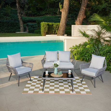 Canberra Rattan Garden Furniture Lounge Set with Glass Table - TGC