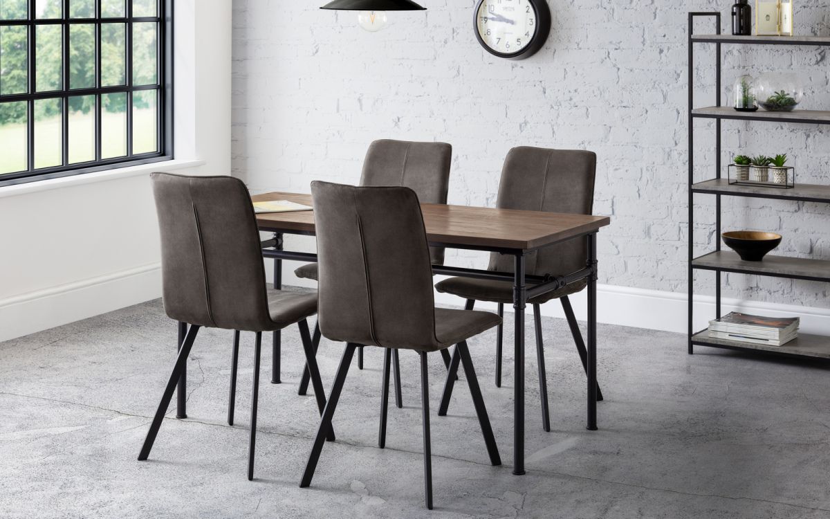 Carnegie Industrial Pipework Dining Table with 4 Monroe Chairs - Julian Bowen