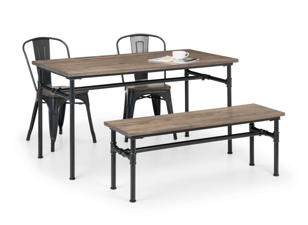 Carnegie Industrial Pipework Dining Table, Bench & 2 Chairs