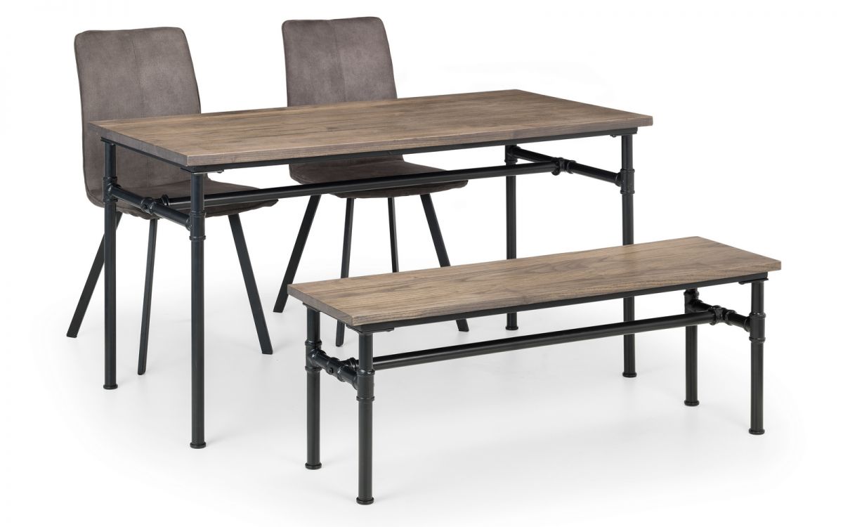 Carnegie Industrial Pipework Dining Table, Bench and 2 Monroe Chairs