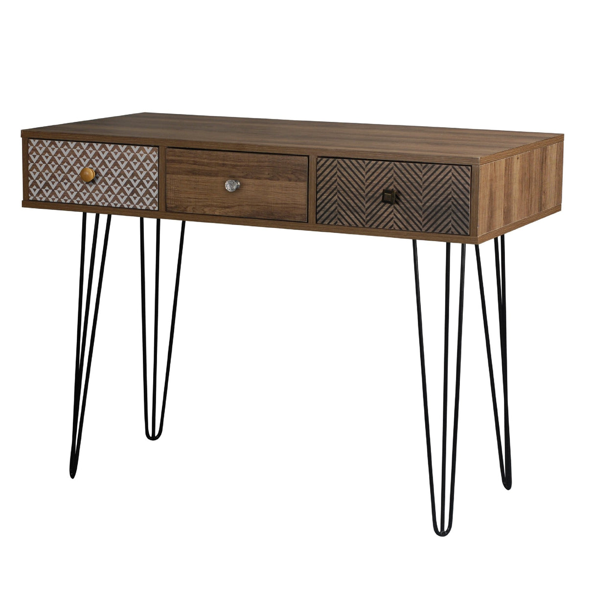 Casablanca 3 Drawer Desk with Black Hairpin Legs - LPD