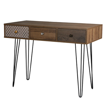 Casablanca 3 Drawer Desk with Black Hairpin Legs - LPD