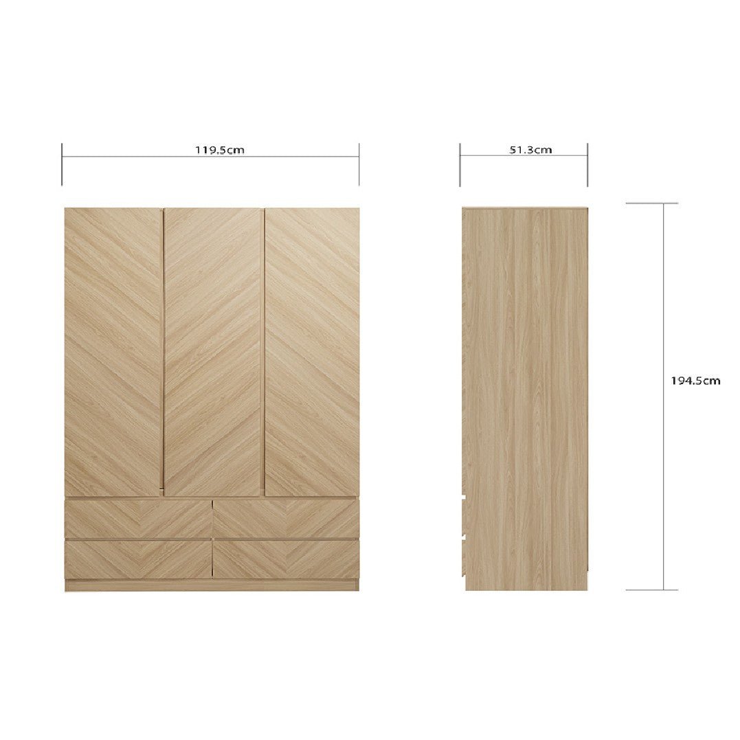 Catania Herringbone 3 Door 4 Drawer Wardrobe - GFW