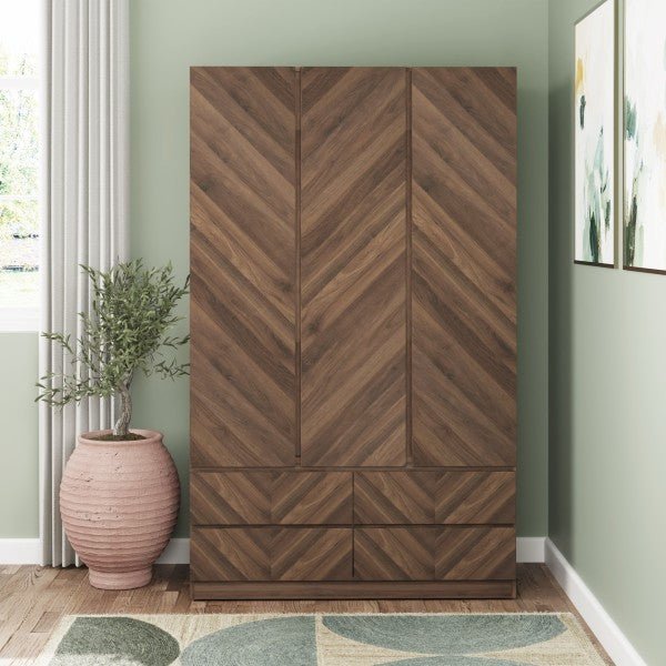 Catania Herringbone 3 Door 4 Drawer Wardrobe - GFW