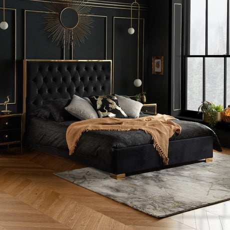 Chelsea Fabric Bed Frame with Gold Trim - Birlea