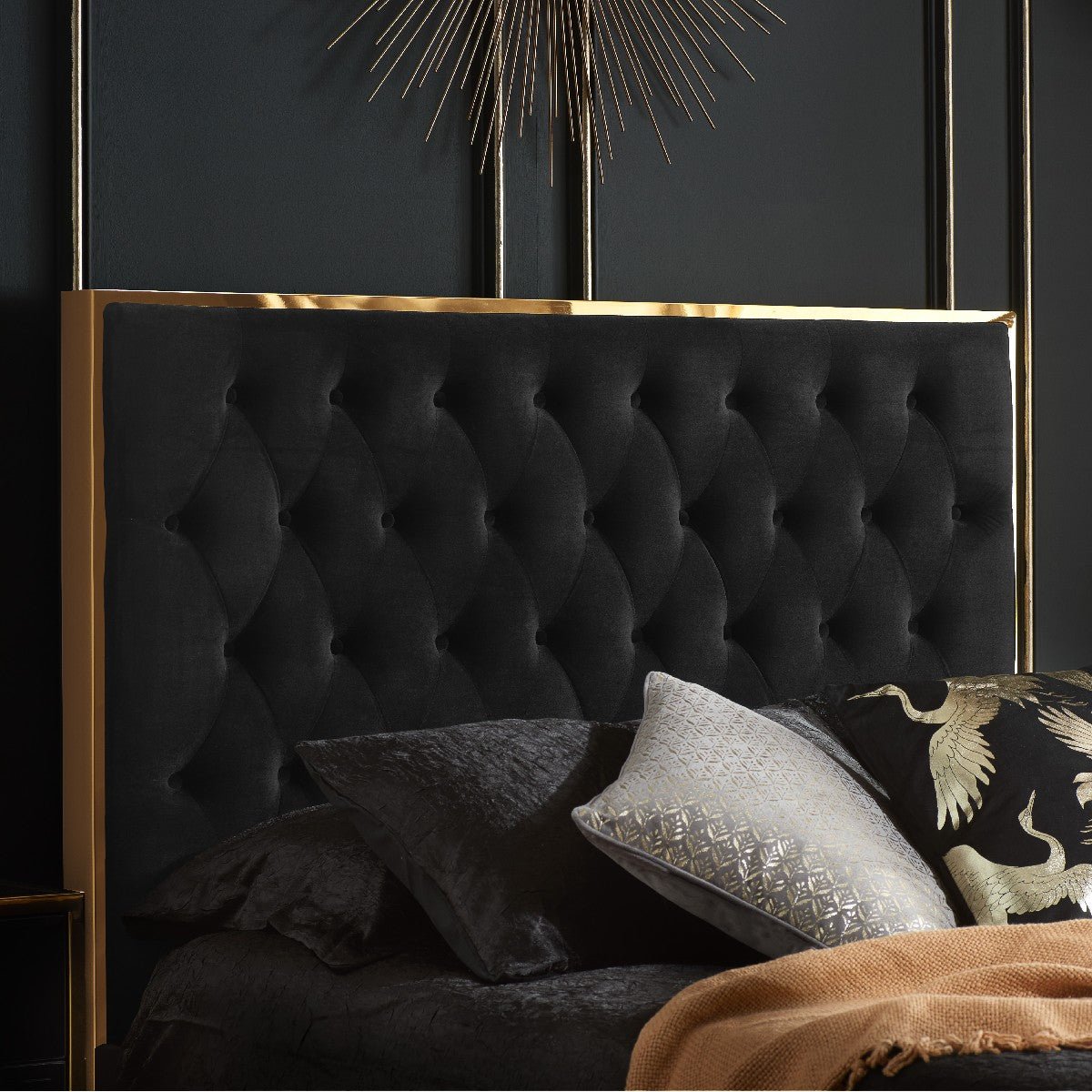 Chelsea Fabric Bed Frame with Gold Trim - Birlea
