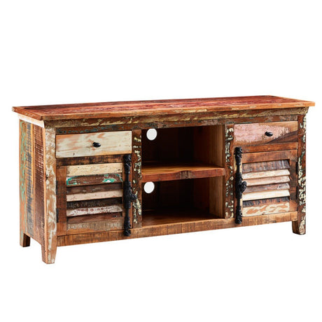 Coastal Rustic Distressed 2 Door 2 Drawer TV Unit - Indian Hub