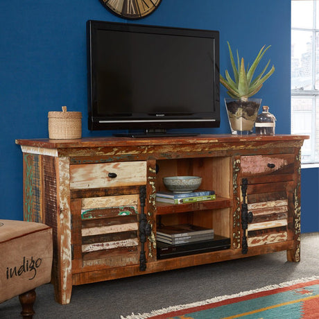 Coastal Rustic Distressed 2 Door 2 Drawer TV Unit - Indian Hub