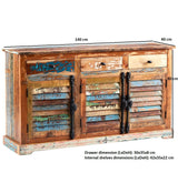 Coastal Rustic Distressed 3 Door 3 Drawer Sideboard - Indian Hub
