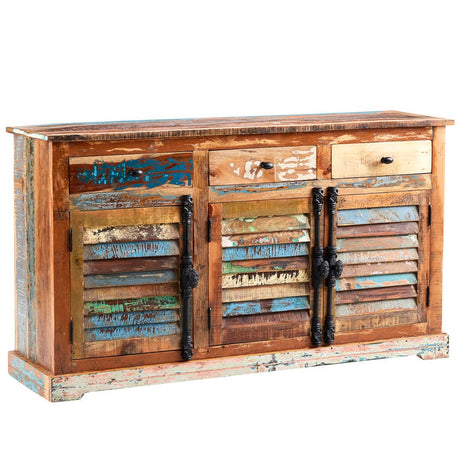 Coastal Rustic Distressed 3 Door 3 Drawer Sideboard - Indian Hub