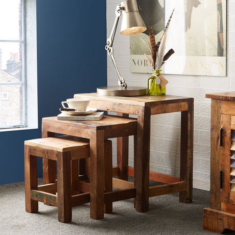 Coastal Rustic Distressed Nest of Tables - Indian Hub