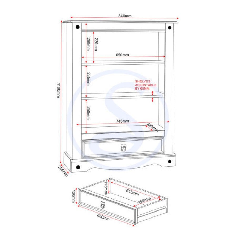 Corona 1 Drawer Bookcase - Seconique