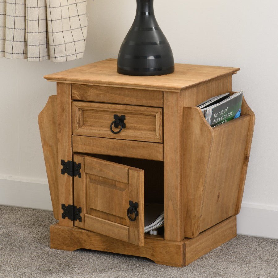 Corona 1 Drawer Magazine Side Table - Seconique