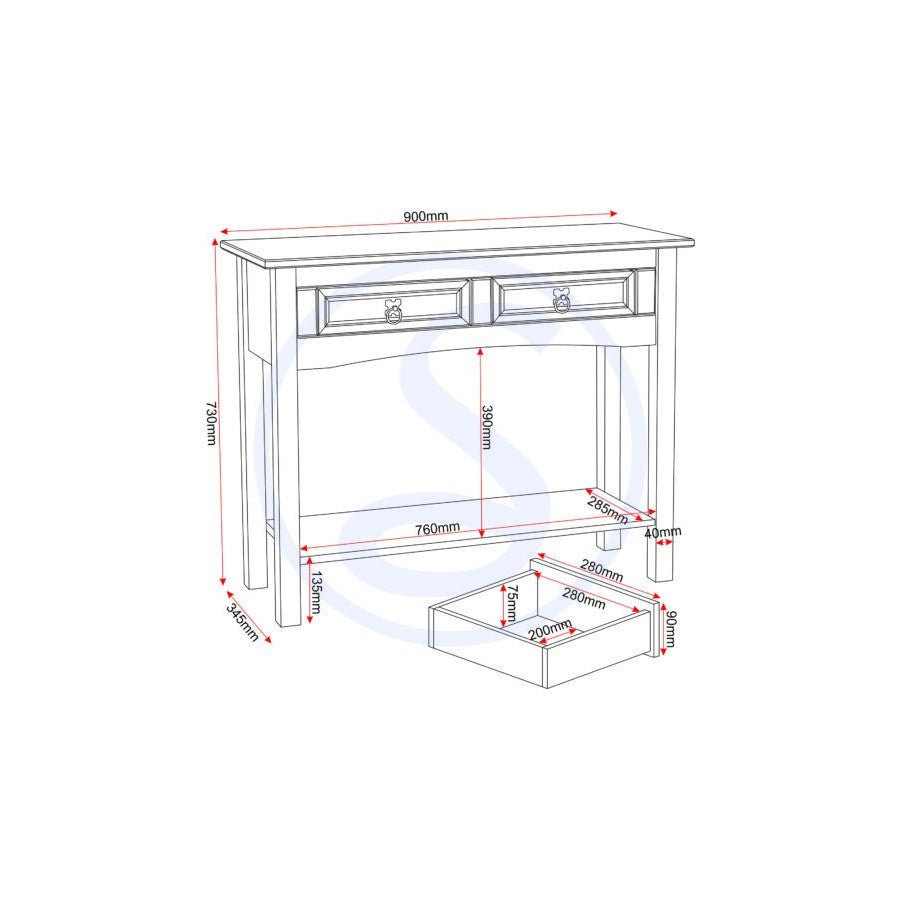 Corona 2 Drawer Console Table - Seconique