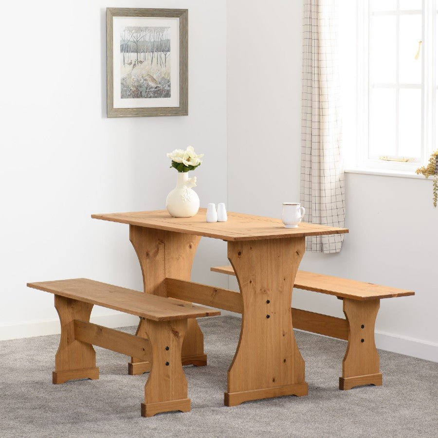 Corona Dinette Table Set with 2 Benches - Seconique