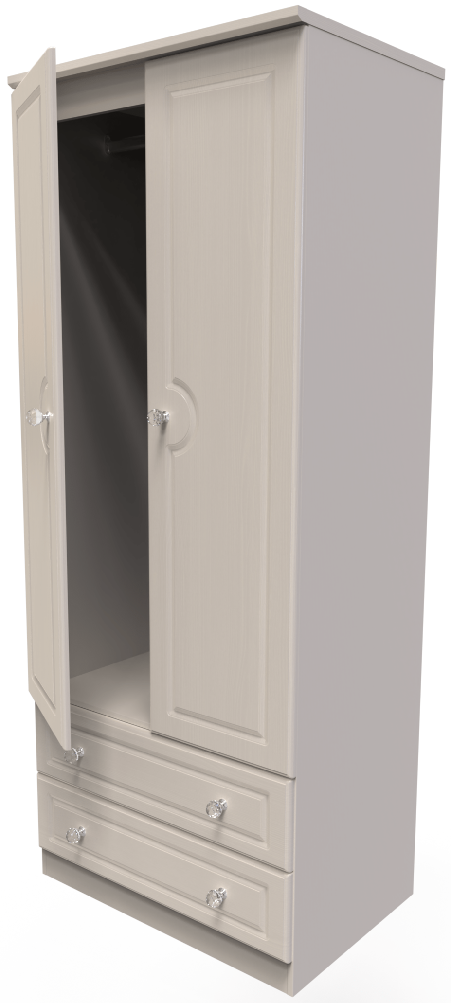 Crystal Ash 2 Door 2 Drawer Wardrobe - Welcome Furniture