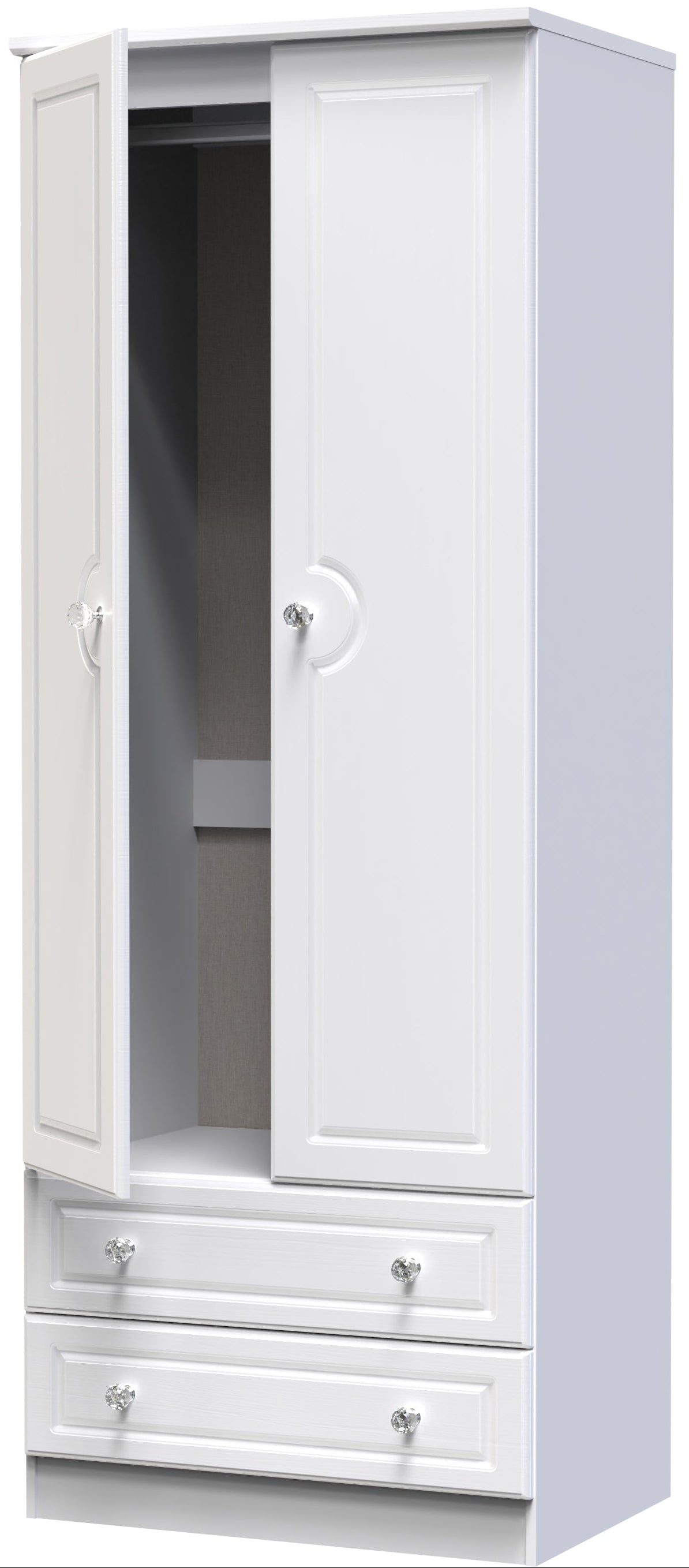 Crystal Ash 2 Door 2 Drawer Wardrobe - Welcome Furniture