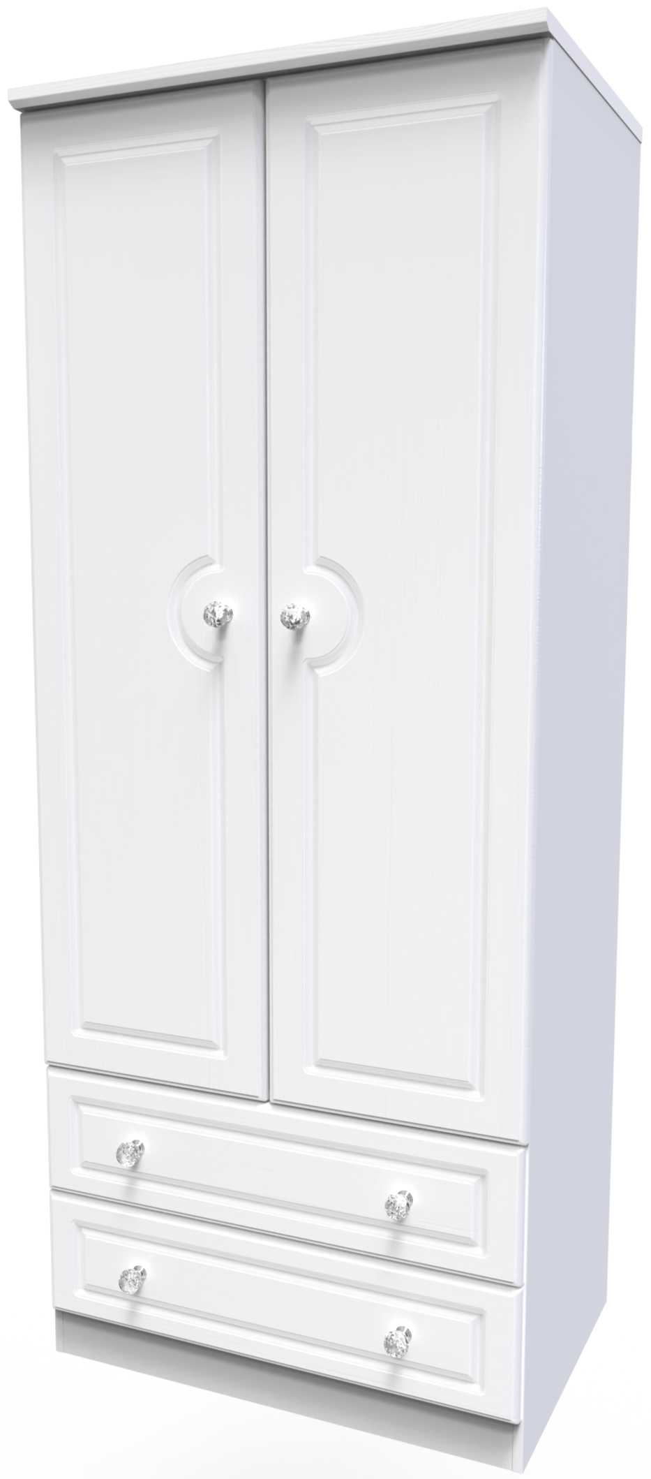 Crystal Ash 2 Door 2 Drawer Wardrobe - Welcome Furniture