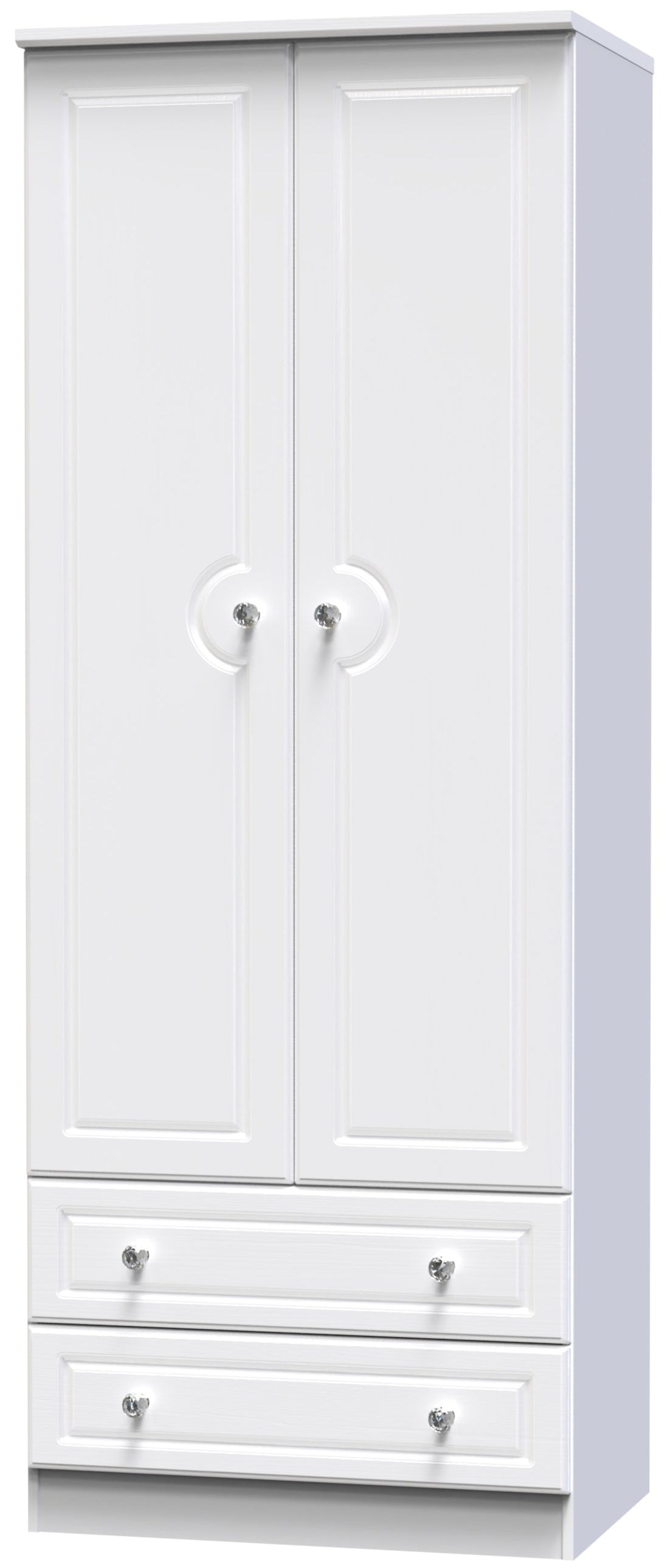 Crystal Ash 2 Door 2 Drawer Wardrobe - Welcome Furniture