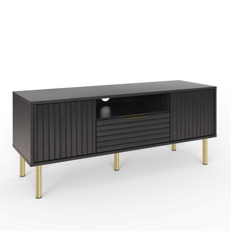 Nervata Black 2 Door 1 Drawer TV Unit with Gold Legs