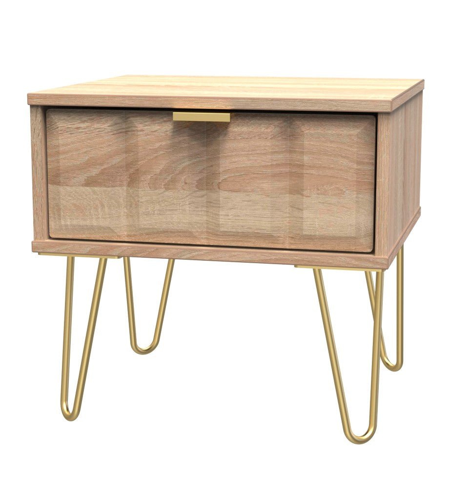 Cube 1 Drawer Bedside Cabinet with Gold Hairpin Legs - Welcome Furniture