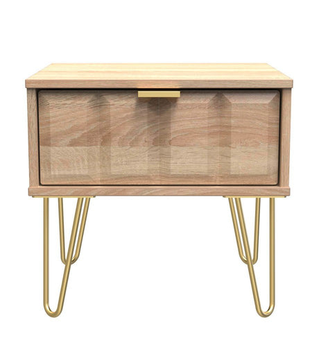 Cube 1 Drawer Bedside Cabinet with Gold Hairpin Legs - Welcome Furniture