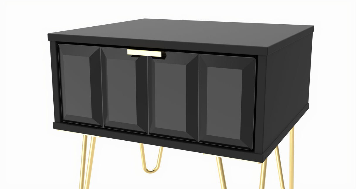 Cube 1 Drawer Bedside Cabinet with Gold Hairpin Legs - Welcome Furniture