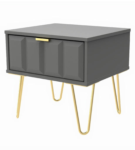 Cube 1 Drawer Bedside Cabinet with Gold Hairpin Legs - Welcome Furniture