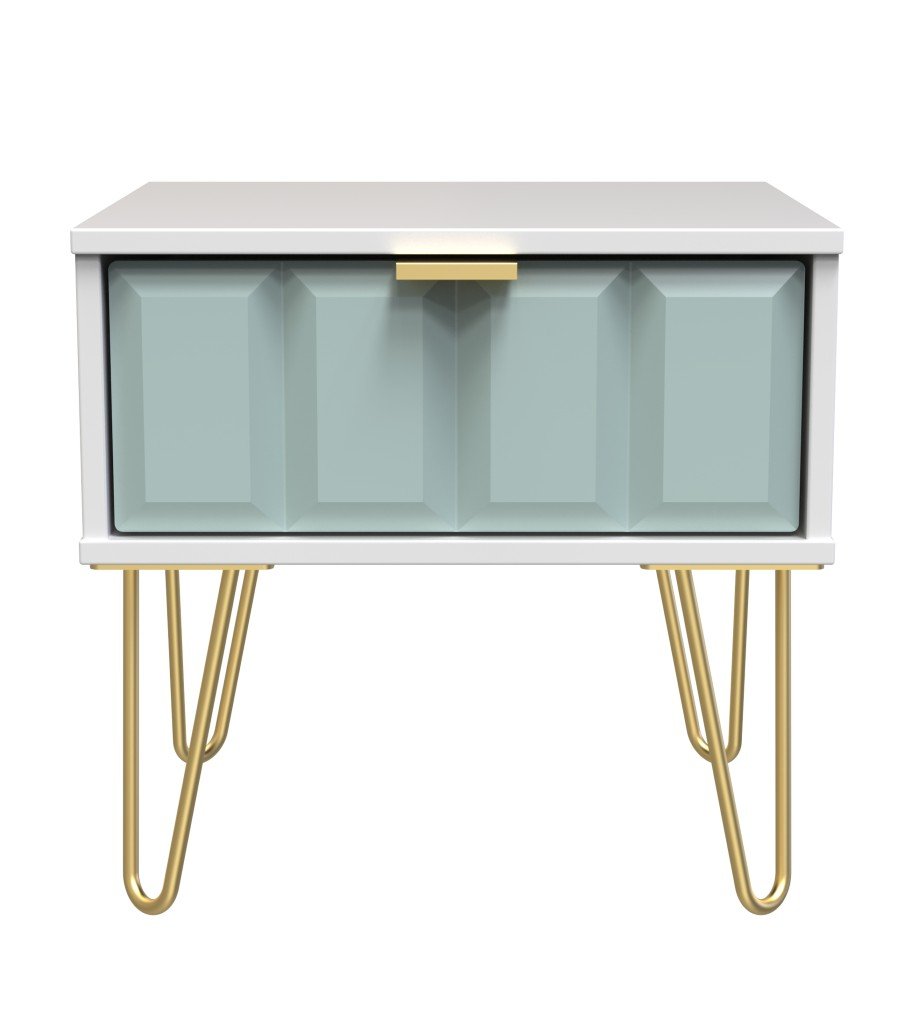 Cube 1 Drawer Bedside Cabinet with Gold Hairpin Legs - Welcome Furniture