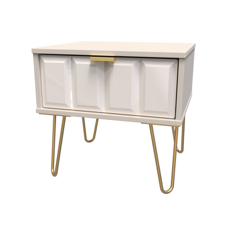 Cube 1 Drawer Bedside Cabinet with Gold Hairpin Legs - Welcome Furniture