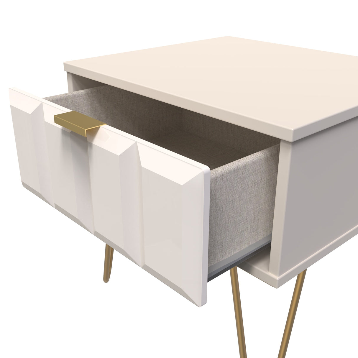 Cube 1 Drawer Bedside Cabinet with Gold Hairpin Legs - Welcome Furniture