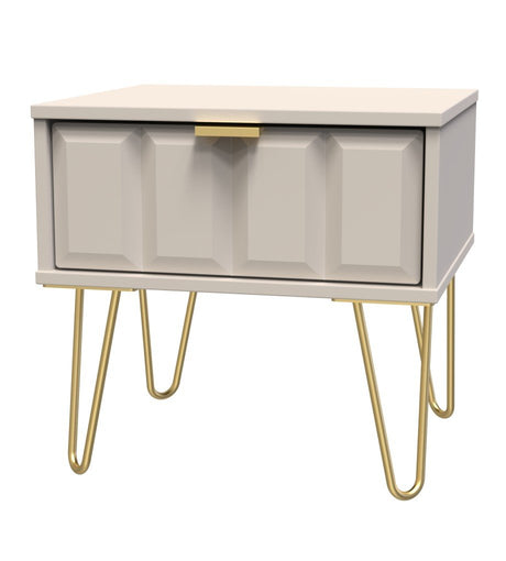 Cube 1 Drawer Bedside Cabinet with Gold Hairpin Legs - Welcome Furniture