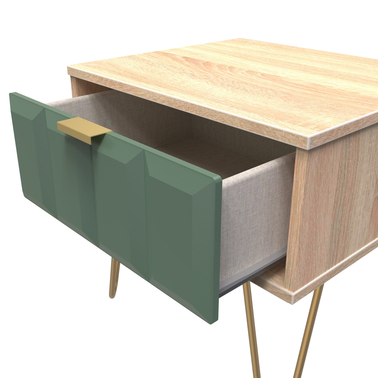 Cube 1 Drawer Bedside Cabinet with Gold Hairpin Legs - Welcome Furniture