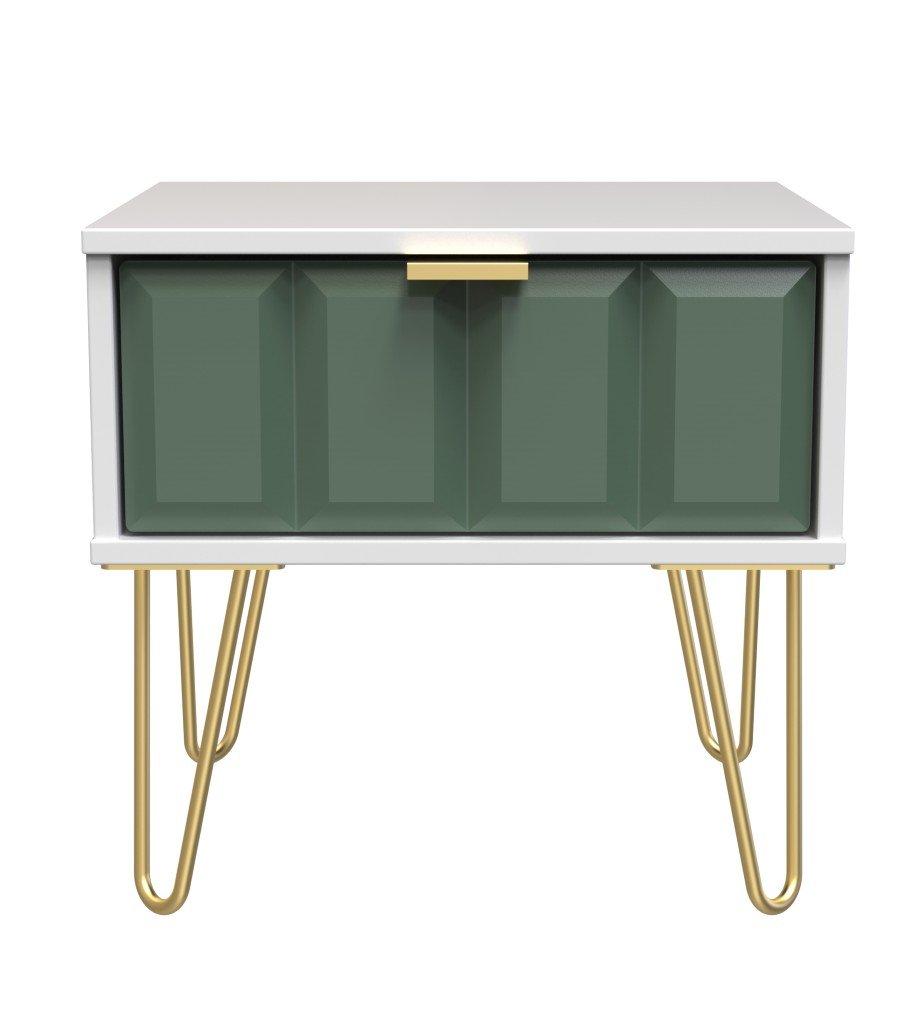 Cube 1 Drawer Bedside Cabinet with Gold Hairpin Legs - Welcome Furniture